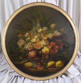 Lot 89: Large Round Floral Painting on Canvas
