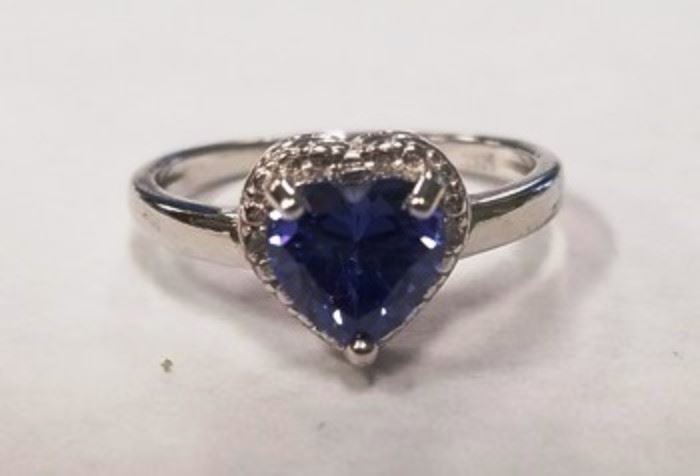 Heart cut Tanzanite & diamond sterling ring