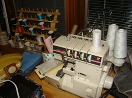 Sewing machine with supplies.