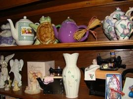 Tea pots, Belleek vase, etc.