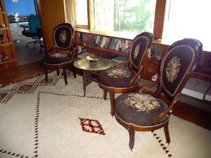 needlepoint side chairs / rug