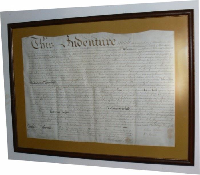 Framed 1810 indenture document, early United States