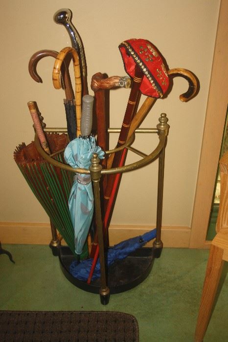 brass umbrella stand and cane collection
