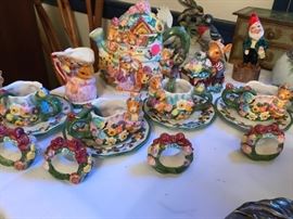 Wonderful child's Easter Bunny tea set.  Complete for a party of 4 including the napkin rings!