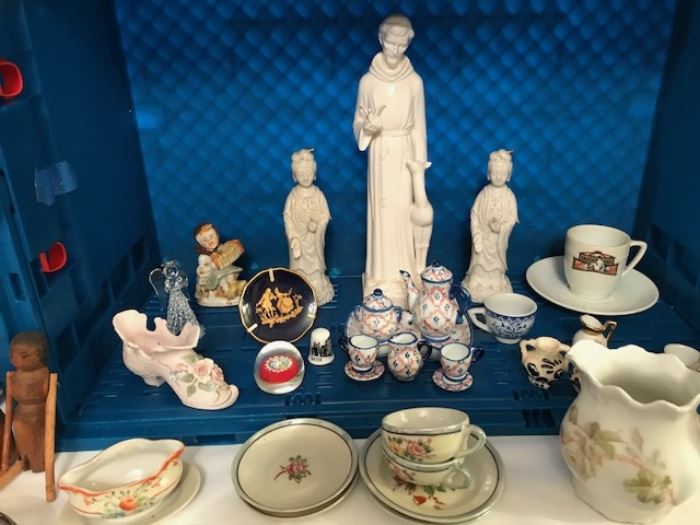 Limoges, Occupied Japan, Hotel china, miniature tea sets, murano glass, with St. Francis to bless us!