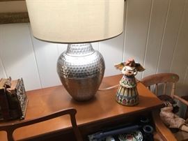 Hammered Aluminum lamp with a Jim shore Angel.