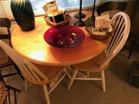 Wooden cafe drop table with 2 chairs.  Perfect for an apartment.