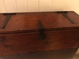 Wonderful hand made tool chest with great hinges.