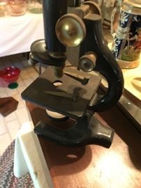 Vintage microscope with box.