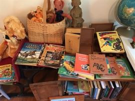 Lots of vintage children's books and toys.