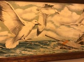 Seagulls. Oil on board.