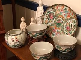 Chinese porcelain.  Bowls, vase and Rose Medalion have chop marks.