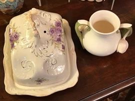 Covered cheese dish with Goebel sugar bowl.