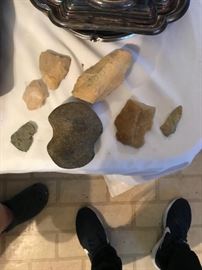 Arrowheads, spearhead and hatchet