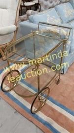 vintage brass and glass serving cart