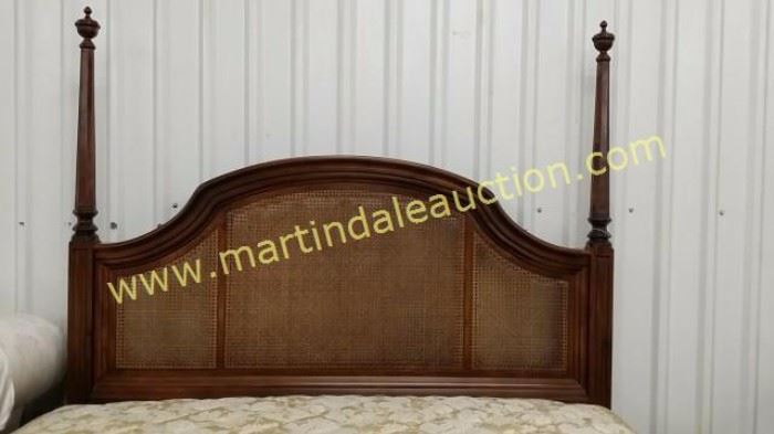 vintage cane Ethan Allen headboard with frame and mattress set