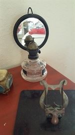 antique oil lamp with reflector mirror