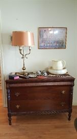 Antique 3 drawer American Made Chest, Stiffel Lamp