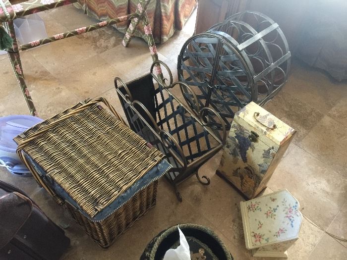 Magazine rack, wine rack and picnic basket