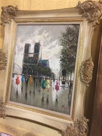 Vintage oil painting of a french scene