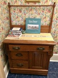 Antique Tiger Oak Washstand w/Towel Bar