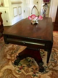 Mahogany Drop Leaf Claw Foot Center Table