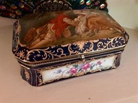 Antique Hand Painted Porcelain French Dresser Box