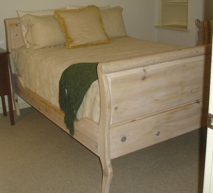 Full size pine sleigh bed from Peacock Alley
