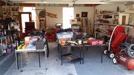 Many garage items, tools, etc.