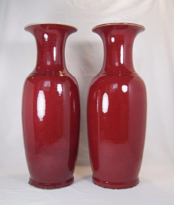 Pair of Large Chinese Red Glazed Vases