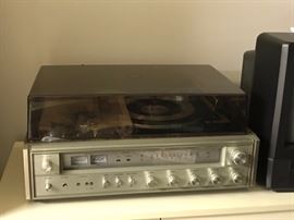 vintage record player and cassette player