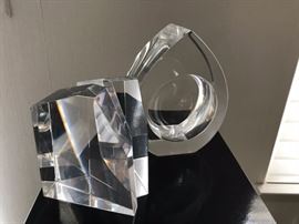 Lucite book ends and art piece
