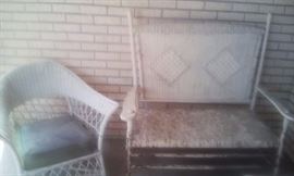 old wicker bench, chair