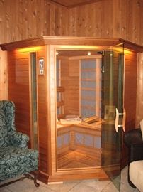 Sunlight cedar wood 5 person Far Infrared Corner Sauna, inside & out controls, lighting and Blaupunkt sound system $2500  (Bids accepted above half price)