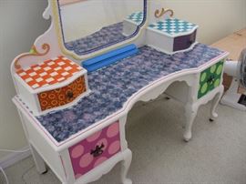 Mahogany colorfully painted make-up vanity  
$300