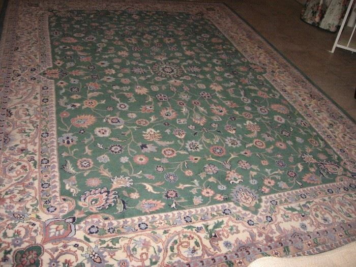 Oriental Rug, Star of India, Meshad, Green & Ivory 100% wool pile  8.6 x 11.6 feet  
$2500  (Bids accepted above half price)