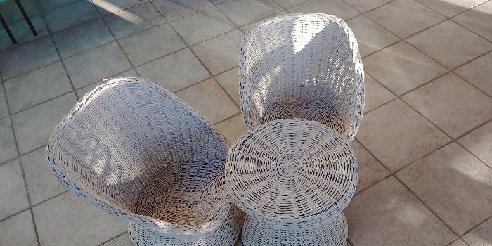 Childrens white wicker table and chairs