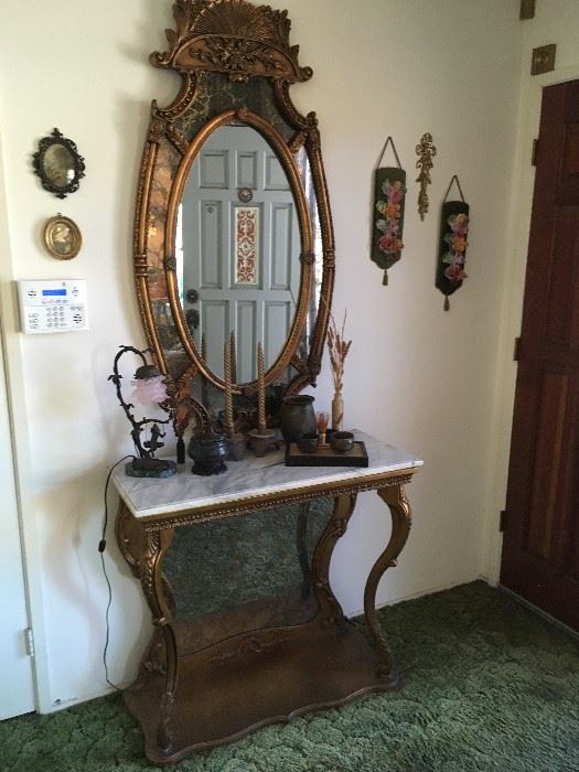MARBLE TOP ENTRY TABLE W/ MIRRORS