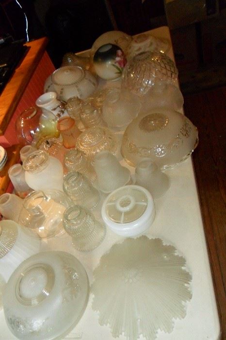 Large Collection of Antique Glass Lighting Shades.