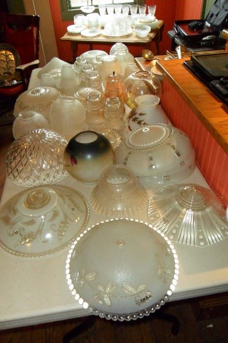 Large Collection of Antique Glass Lighting Shades.