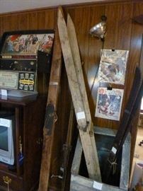 Antique Skis and Primitive Wood/Lodge Box