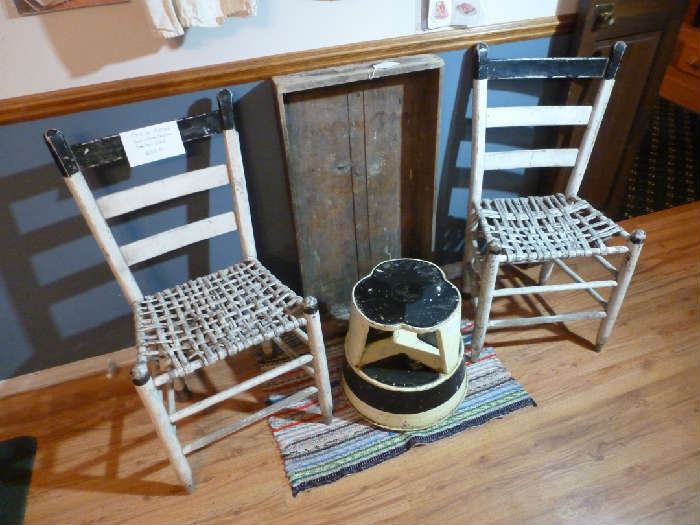 Pair of Antique Bark-Seat Chairs