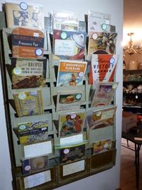Cookbooks Displayed in Antique Warehouse Shipping/Receiving Racks