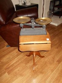 antique scale and cute side table