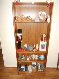 book shelf and christmas items
