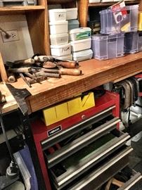 Clamps, Tool Box...And Plastic  Boxes (Instead Of Jars) Filled With Garage Goodies!...