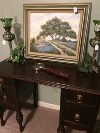 Bluebonnet art by Heptinstall; antique desk/vanity