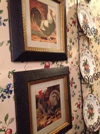 More rooster art; plates and plate holder