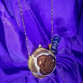 Beaded evening bag with gold chain