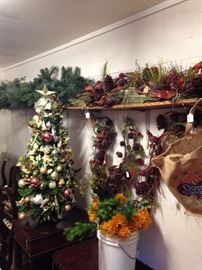 Trees, flowers, and garlands